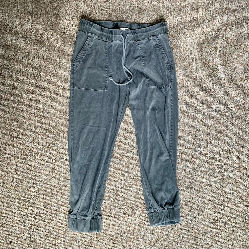 Cloth & Stone Tencel Blend Charcoal Grey Joggers Large Drawstring Pull On Pants